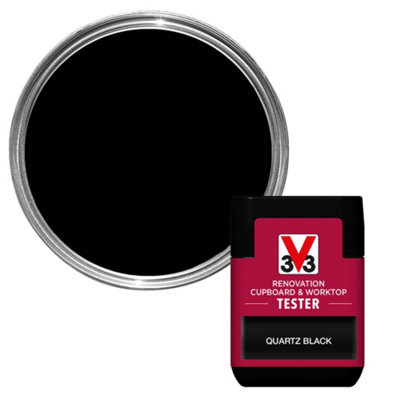V33 Renovation Quartz Black Satinwood Cupboard & Cabinet Paint, 75Ml Tester Pot