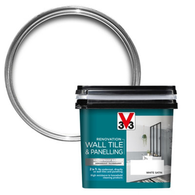V33 Renovation White Satinwood Wall Tile & Panelling Paint, 750Ml
