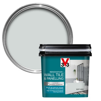 V33 Renovation Soft Grey Satinwood Bathroom Wall Tile & Panelling Paint, 750Ml