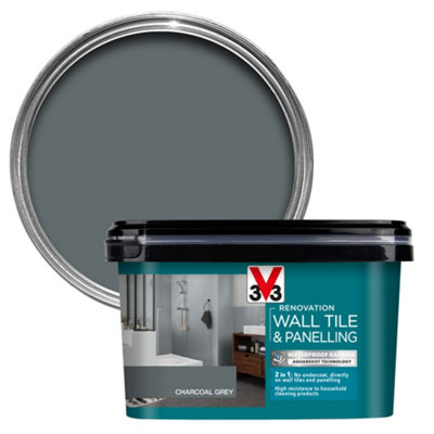 V33 Renovation Charcoal Grey Satinwood Bathroom Wall Tile & Panelling Paint, 2L