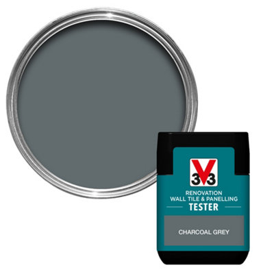 V33 Renovation Charcoal Grey Satinwood Wall Tile & Panelling Paint, 75Ml Tester Pot