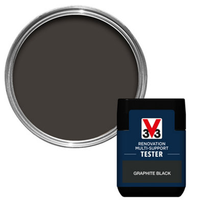 V33 Renovation Graphite Black Satinwood Multi-Surface Paint, 50Ml Tester Pot