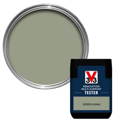V33 Renovation Green Khaki Satinwood Multi-Surface Paint, 50Ml Tester Pot