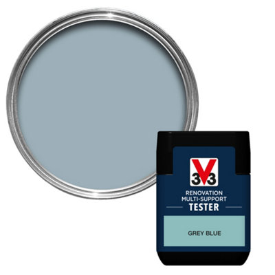 V33 Renovation Grey Blue Satinwood Multi-Surface Paint, 50Ml Tester Pot