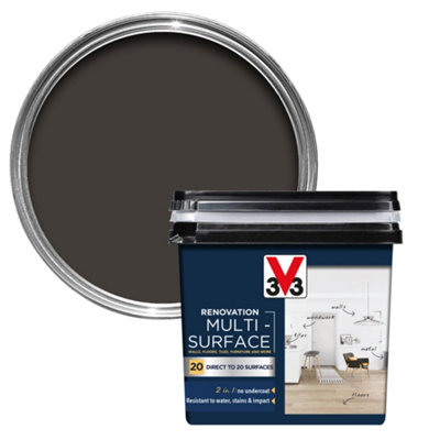 V33 Renovation Graphite Black Satinwood Multi-Surface Paint, 750Ml