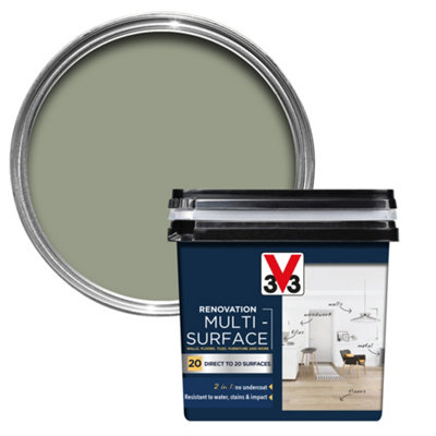 V33 Renovation Green Khaki Satinwood Multi-Surface Paint, 750Ml