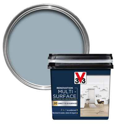 V33 Renovation Grey Blue Satinwood Multi-Surface Paint, 750Ml