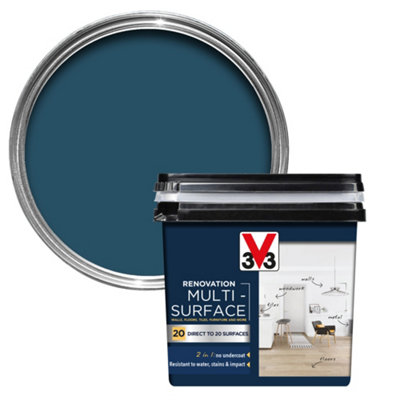 V33 Renovation Turquin Blue Satinwood Multi-Surface Paint, 750Ml