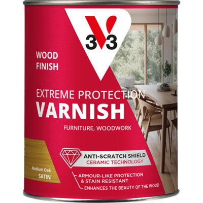 V33 Extreme Protection Medium Oak Satin Wood Varnish, 250Ml