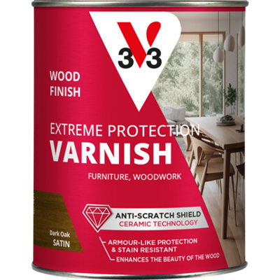 V33 Extreme Protection Dark Oak Satin Wood Varnish, 250Ml