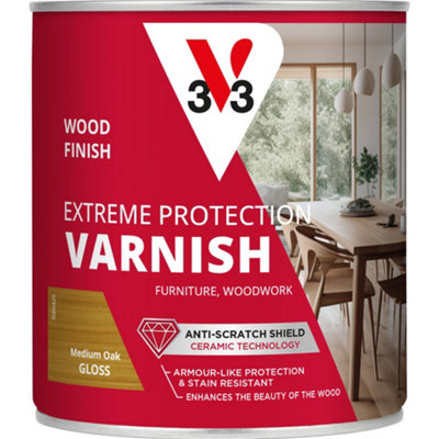 V33 Extreme Protection Medium Oak Gloss Wood Varnish, 750Ml