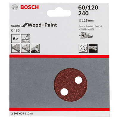 Bosch Professional Sanding Disc Set Punched (D)125Mm 60/120/240 Grit, Pack Of 6