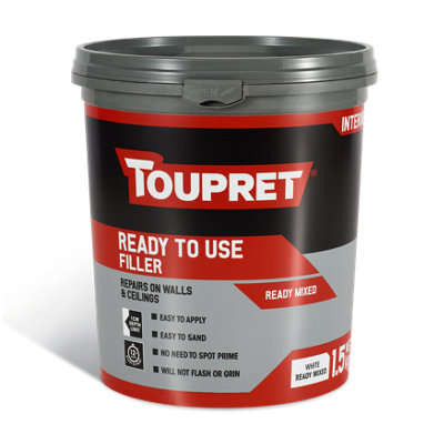 Toupret Interior Fillers White Ready To Use Cellular Concrete, Cement, Concrete, Gypsum, Mortar, Plaster & Plasterboard Filler, 1.5Kg