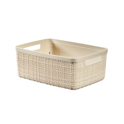 Curver Jute White Plastic Small Nestable Storage Basket (H)10.5Cm (W)20Cm (D)26.5Cm
