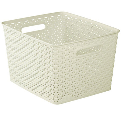Curver My Style Rattan Effect White Rattan Effect Plastic Large Stackable Storage Basket (H)22Cm (W)30Cm (D)22Cm
