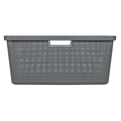 Curver Deep Shadow Jute Plastic Laundry Basket, 46L