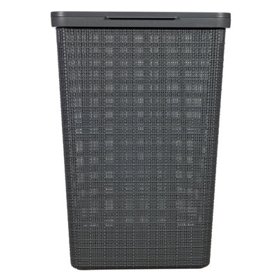 Curver Deep Shadow Jute Plastic Laundry Hamper, 58L