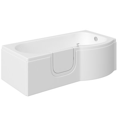 Cooke & Lewis White Easy-Access Acrylic P-Shaped Left-Handed Shower Bath (L)1675Mm (W)850Mm