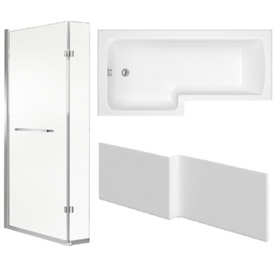 Cooke & Lewis Solarna Gloss White L-Shaped Left-Handed Shower Bath, Panel & Screen Set (L)1500Mm