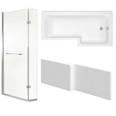Cooke & Lewis Solarna Gloss White L-Shaped Right-Handed Shower Bath, Panel & Screen Set (L)1700Mm
