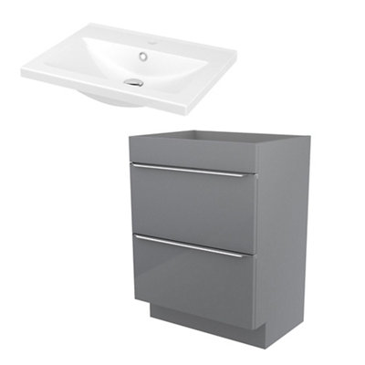 Goodhome Imandra Grey Freestanding Vanity Unit & Basin Set - Includes Nira Basin (W)604Mm