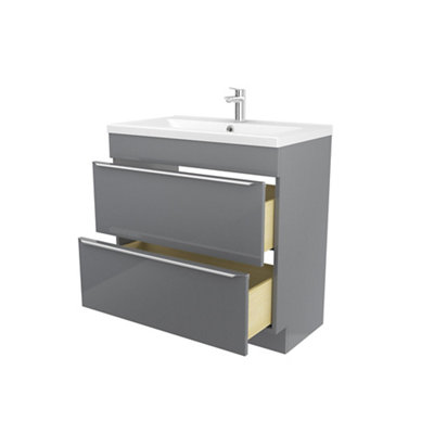 Goodhome Imandra Grey Freestanding Vanity Unit & Basin Set - Includes Nira Basin (W)804Mm