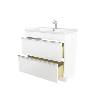 Goodhome Imandra White Freestanding Vanity Unit & Basin Set - Includes Nira Basin (W)804Mm