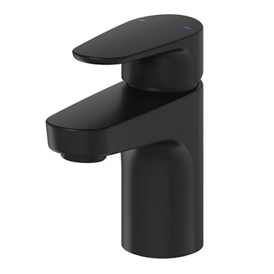 Goodhome Black Cavally Small Matt Round Basin Mono Mixer Tap