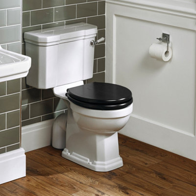 Ideal Standard Waverley White Boxed Rim Close-Coupled Toilet & Cistern With Black Standard Close Seat