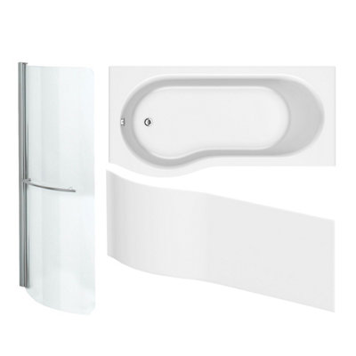 Cooke & Lewis Gloss White P-Shaped Left-Handed Shower Bath, Panel & Screen Set (L)1700Mm