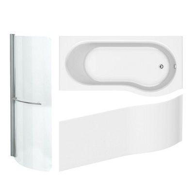 Cooke & Lewis Gloss White P-Shaped Right-Handed Shower Bath, Panel & Screen Set (L)1700Mm