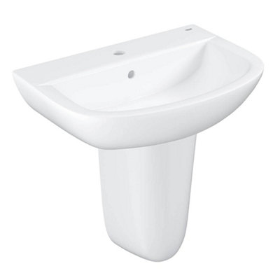 Grohe Bau Gloss White Oval Wall-Mounted Semi-Pedestal Basin