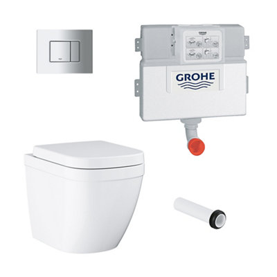 Grohe Even & Euro Alpine White Rimless Back To Wall Toilet With Soft Close Seat & Concealed Cistern