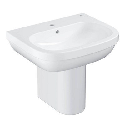 Grohe Euro Gloss White Oval Wall-Mounted Semi-Pedestal Basin