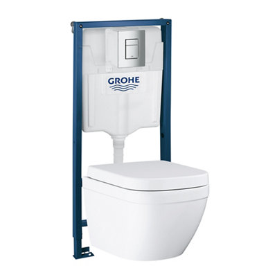 Grohe Euro Alpine White Rimless Wall Hung Toilet With Soft Close Seat & Concealed Cistern