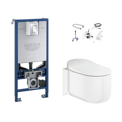 Grohe Sensia Arena Alpine White Rimless Wall Hung Toilet With Soft Close Seat & Concealed Cistern