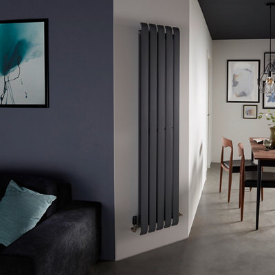 Goodhome Wilsona Ch1800380dg Double Grey Vertical Designer 3821Btu Radiator, (W)380Mm X (H)1800Mm