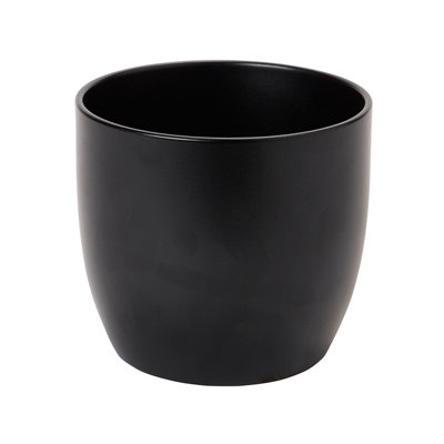 Verve Black Ceramic Plant Pot (Dia) 14Cm, (H)13Cm, 1.4L