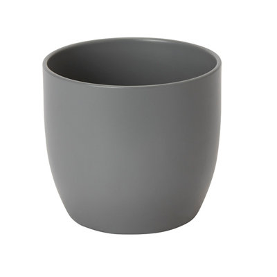 Verve Grey Ceramic Plant Pot (Dia) 14Cm, (H)13Cm, 1.4L