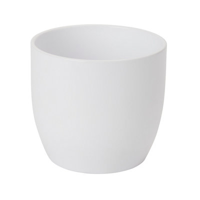 Verve White Ceramic Plant Pot (Dia) 12Cm, (H)13Cm, 1.4L