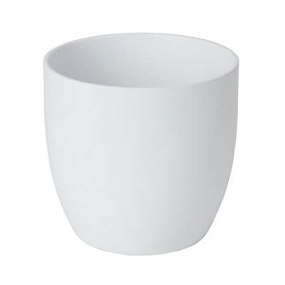 Verve White Ceramic Plant Pot (Dia) 16Cm, (H)15Cm, 2.1L