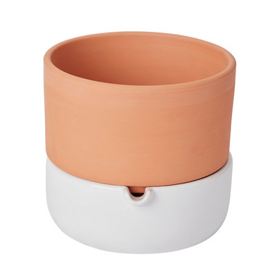 Verve Terracotta & White Terracotta Glazed Plant Pot (Dia) 16.1Cm, (H)14.5Cm, 600Ml