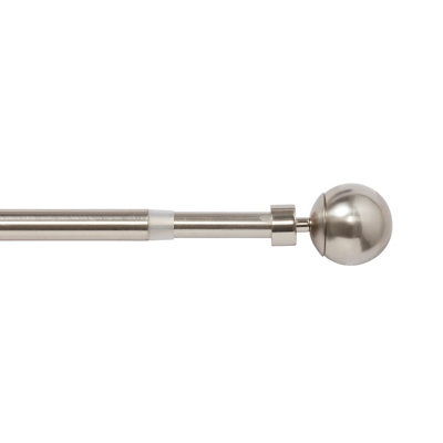 Goodhome Athens Satin Grey Nickel Effect Extendable Ball Single Curtain Pole Set, (L)1200Mm-2100Mm (Dia)19Mm