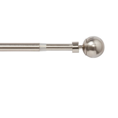 Goodhome Athens Satin Grey Nickel Effect Extendable Ball Single Curtain Pole Set, (L)2000Mm-3300Mm (Dia)19Mm