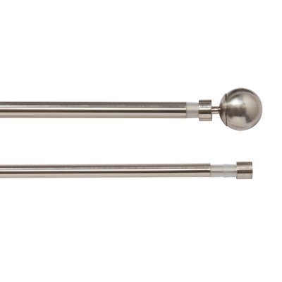 Goodhome Athens Satin Grey Nickel Effect Extendable Ball Double Curtain Pole Set Set, (L)1200Mm-2100Mm (Dia)19Mm