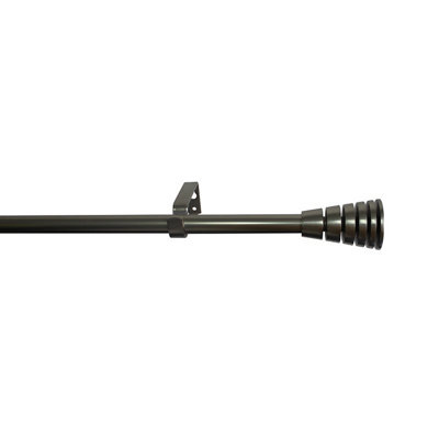 Goodhome Athens Satin Grey Nickel Effect Extendable Cone Single Curtain Pole Set, (L)1200Mm-2100Mm (Dia)19Mm