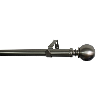 Goodhome Athens Satin Grey Nickel Effect Extendable Ball Single Curtain Pole Set, (L)1200Mm-2100Mm (Dia)28Mm