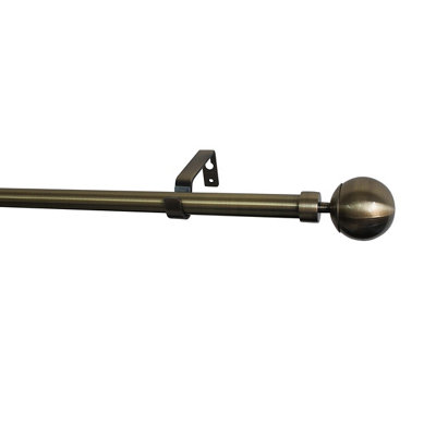 Goodhome Antiki Satin Antique Brass Effect Extendable Ball Single Curtain Pole Set, (L)1200Mm-2100Mm (Dia)19Mm