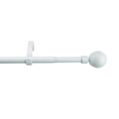 Goodhome Anafi Matt White Extendable Ball Single Curtain Pole Set, (L)1200Mm-2100Mm (Dia)19Mm