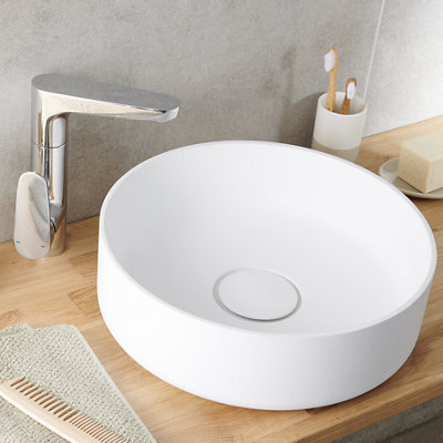 Goodhome Apanas Matt White Round Counter Top Basin (W)38Cm